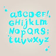 Stylized doodle turquoise decorative alphabet in watercolors