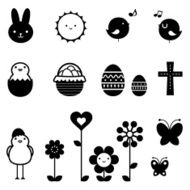 Easter Holiday Icon Set design elements in black and white