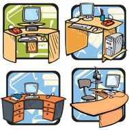Furniture Illustrations I Computer Desks (Vector)