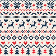Handmade Seamless Christmas Pattern with Reindeer Hearts Trees and Snowflakes