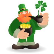 St Patrick&#039;s day Happy Leprechaun Holding Gold Coin And Pipe