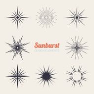 Vintage sunburst design elements collection with geometric shape light ray