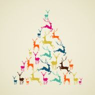 Merry Christmas reindeer pine tree shape vector