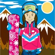 Girl Snowboarder in Mountain Range