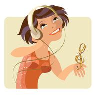 Young woman is holding a treble clef