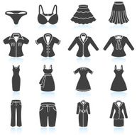 Women&#039;s Clothing and Outfits black &amp; white vector icon set