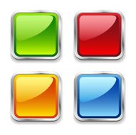 Bright shiny metal square web buttons red blue green orange