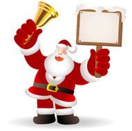 Christmas Santa Claus Shaking Jingle Bell and holding blank sign