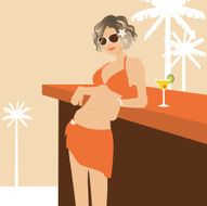 Hot Bikini Girl At a Bar With Margarita Cocktail