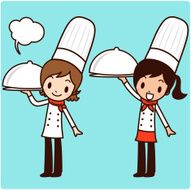 Chef Service (Happy girl carrying a covered dinner plate ) N2