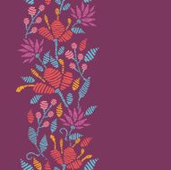Embroidered garden purple vertical seamless pattern