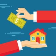 Hands with Dollar and House Flat style concept design illustration