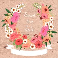 Vintage card with floral wreath Save the date N8