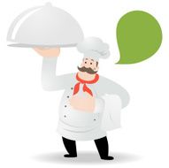 Happy Chef Carrying A Covered Dinner Plate