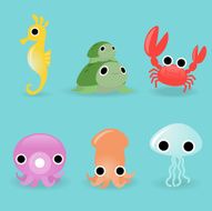 Multicolor Marine Life Cartoon