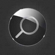 Glass Search button icon on metal background Vector illustration