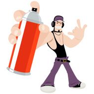 Graffiti Artist With Spray Paint Can And Showing Love Gesturing