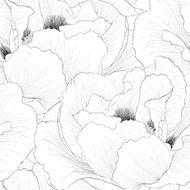 Beautiful monochrome black and white seamless background with flowers peony