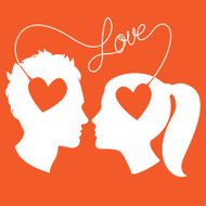Profiles of man and woman connected by love wire N2