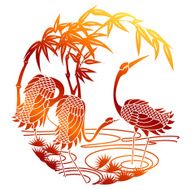 Paper Cutting Of Sunset Crane