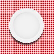 White Plate on a Checkered Tablecloth Vector Illustration N6