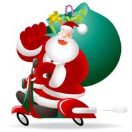 Christmas Happy Santa Claus Riding A Motorcycle Holding Gift Sack