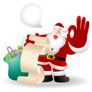 Happy Santa Claus Checking A List Twirling Mustache Gesturing OK