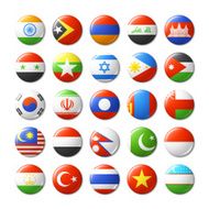 World flags round badges magnets Asia