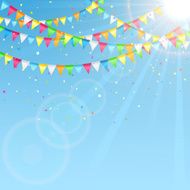 Holiday pennants on sky background