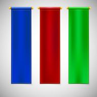 Vertical colored flags with emblems