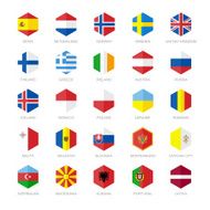 Europe Flag Icons Hexagon Flat Design