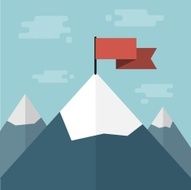 vector red flag on mountain top