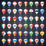 Set of Glass Map Pointers With World States Flags