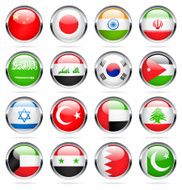 Round Chrome Flag Icon Collection - Asia