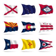 US States flags waving