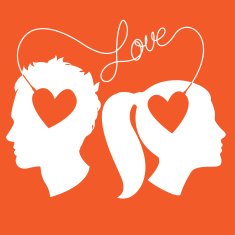 Profiles of man and woman connected by love wire