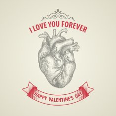 Valentine's Day card Retro engraving heart N4