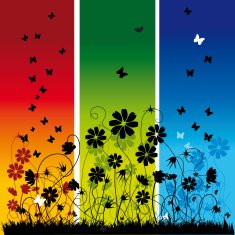 Abstract summer background flowers and butterflies