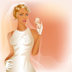 Wedding background with glamour bride holding champagne wine glass