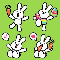 Cute Bunny Greeting Walking Sitting Eating Carrying Easter Eggs N2