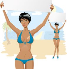 Beautiful girl in bikini with empty board 2
