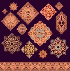 Set of decorative elements in oriental style (vector) N12