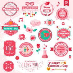 Set Of Vintage Happy Valentine's Day badges and label