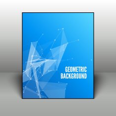 Abstract blue geometric background in black frame on 3D backdrop