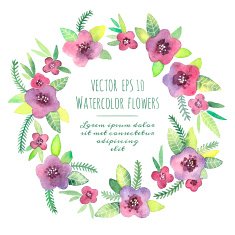 Vintage wreath in vector Watercolor violets