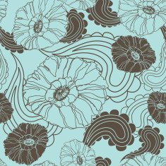 Retro blue poppy seamless