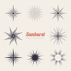 Vintage sunburst design elements collection with geometric shape light ray