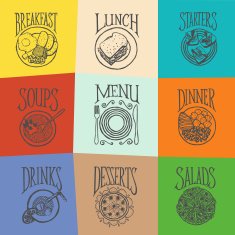 Colorful mosaic menu icons - MEALS