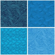 set of vector seamless pattern with hand-drawn waves