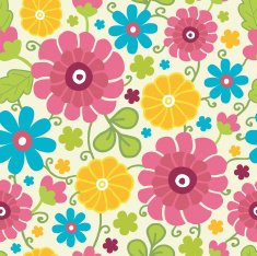 Bright flowers kimono oriental seamless pattern